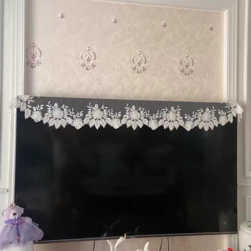 欧式蕾丝手工钉珠珍珠电视防尘罩盖巾轻奢串珠桌旗鞋柜五斗柜盖布