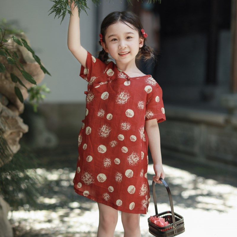 女童旗袍2024夏季新款古风连衣裙儿童中式公主裙小女孩轻薄短袖裙