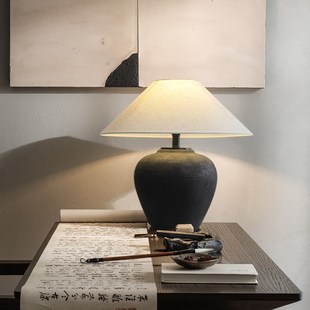 侘寂风手工新中式陶罐台灯日式民宿设计师客厅卧室床头装饰台灯具