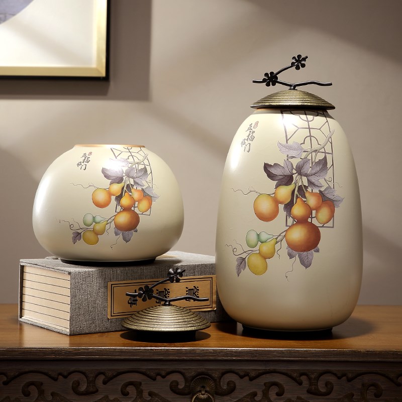 新中式玄关装饰陶瓷摆件客厅电视柜五福临门平安花瓶高档乔迁礼品