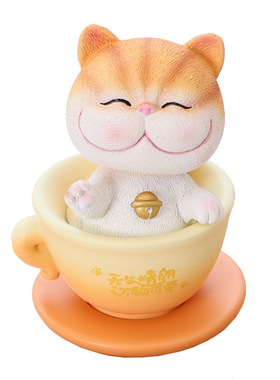 茶杯小猫咪摆件可爱摇头加菲英短布偶猫桌面装饰玩偶汽车内饰礼物