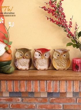 高温彩色猫头鹰陶瓷碟摆设装饰坚果盘钥匙盆肥皂盒摆件