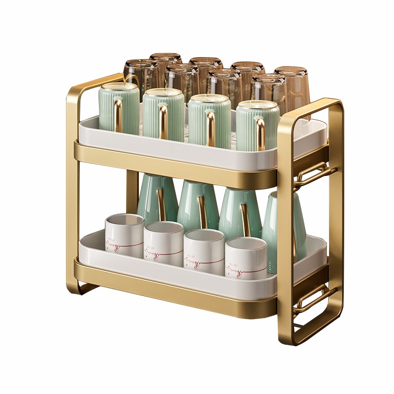 水杯置物架桌面双层茶具沥水托盘放杯子轻奢高级感落地收纳架子