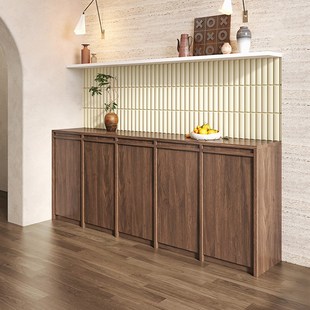 高端复古餐边柜靠墙一体矮柜胡桃木中古储物收纳柜高柜客厅茶水柜