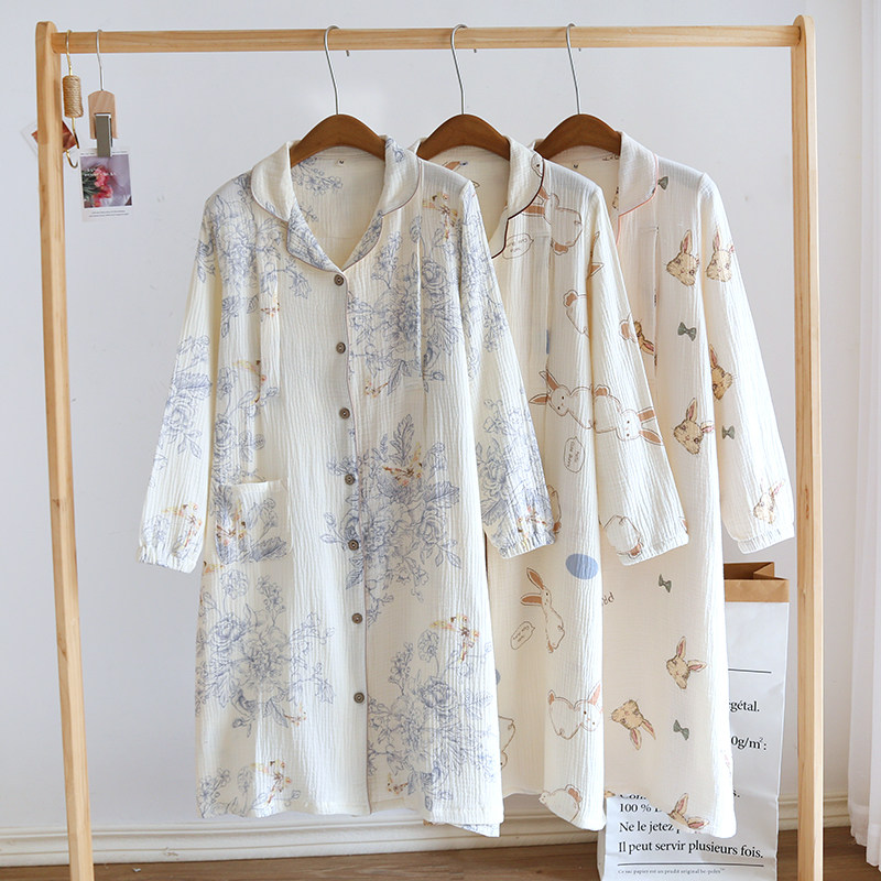 待产睡裙春秋长袖薄款纯棉双层绉纱布中长款产后哺乳衣裙睡衣睡袍,女士内衣/男士内衣/家居服,睡袍/浴袍,淘宝优惠券,粉丝福利购,淘宝优惠卷