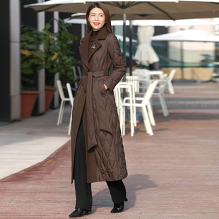 长版羽绒服女2023年冬新款修身时尚黑色长版大衣过膝羽绒棉服外套