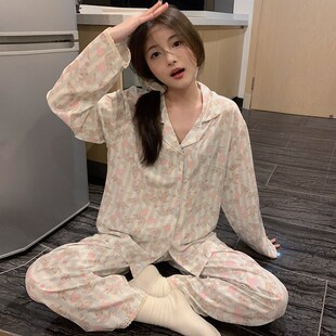 睡衣女款春季纯棉薄款长袖套装2024新款甜美可爱春秋家居服猫咪