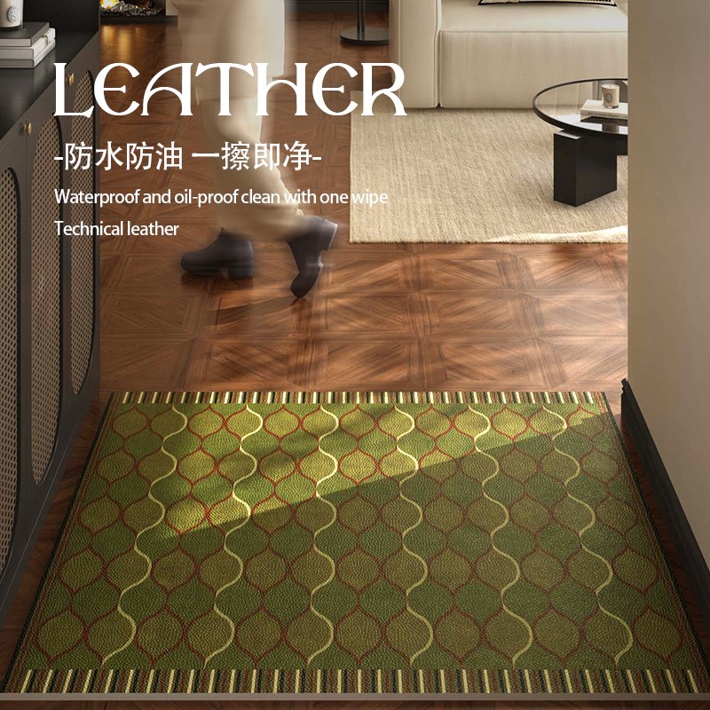 中古竹子入户门地垫新中式复古皮革门垫免洗可擦进门室内玄关脚垫