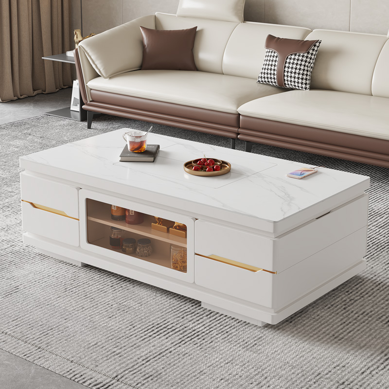 高级智能升降茶几电视柜组合自动岩板功夫茶桌多功能客厅家用轻奢