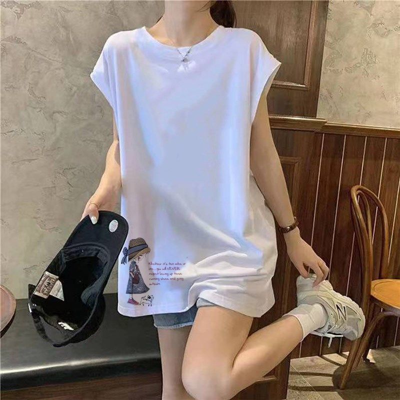 纯棉白色背心女夏季宽松外穿设计感美式无袖t恤中长款遮屁股上衣,女装/女士精品,T恤,淘宝优惠券,粉丝福利购,淘宝优惠卷