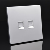 银色双口电话插座86型二位语音开关RJ11免打电话线模块信息口面板