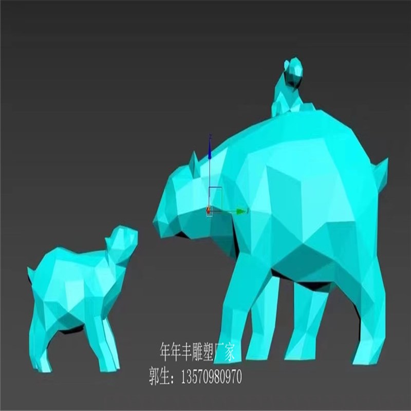 定制户外大型玻璃钢熊雕塑卡通几何切面动物不锈钢园林景观摆件品