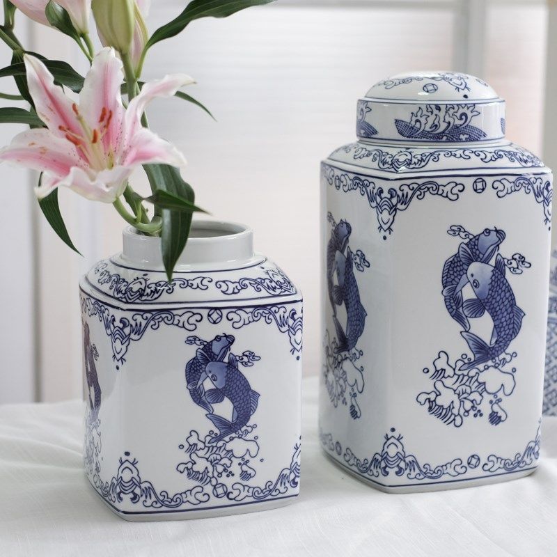 古典青花瓷陶瓷花瓶储物罐莲年有鱼书房电视柜民宿客厅居家桌,家居饰品,花瓶,淘宝优惠券,粉丝福利购,淘宝优惠卷