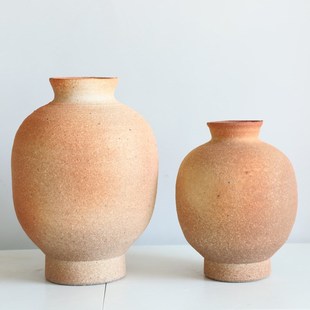 侘寂风复古高级感陶罐花瓶摆件客厅插花民宿装饰陶瓷粗陶大号花器