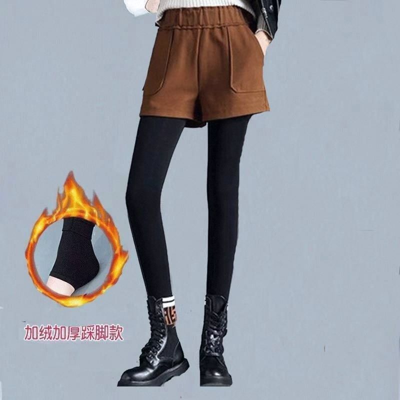 带裙子秋冬加绒加厚假两件打底裤女外穿踩脚显瘦保暖包臀裙裤一体