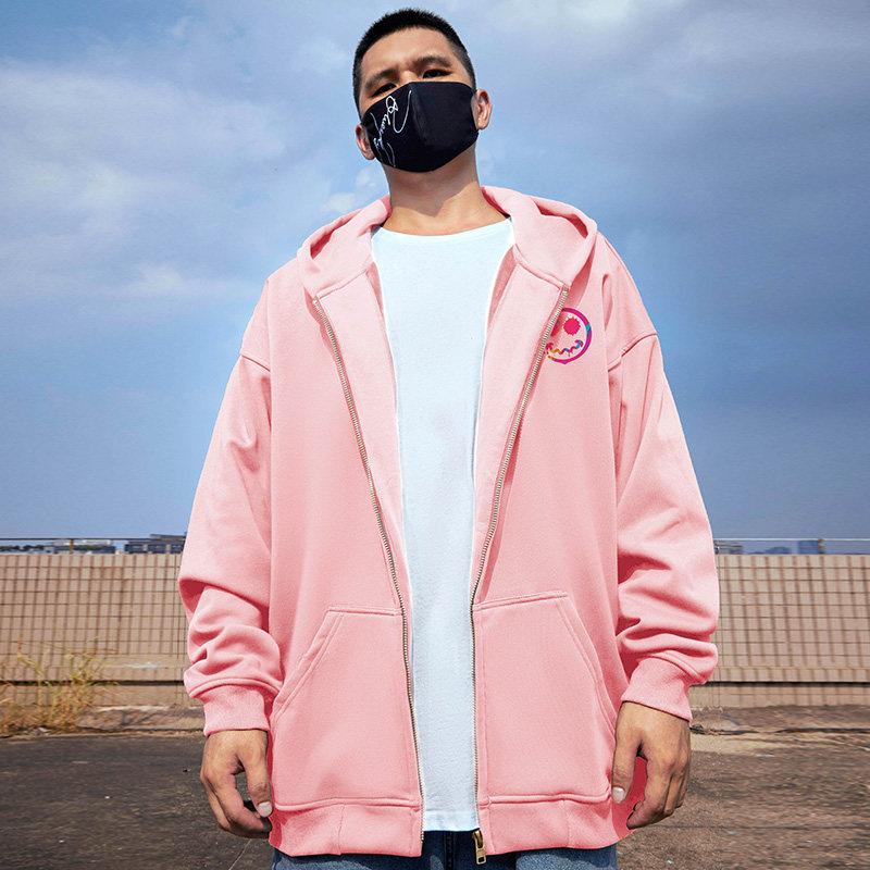 小恶魔粉色加肥加大码连帽外套男女拉链卫衣加绒加厚休闲百搭秋冬