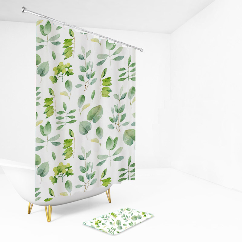 北欧浴帘吸磁加厚涤纶防水布隔断帘防霉浴室帘子防水挂帘涤纶套装