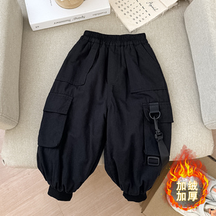 男童冬季羊驼绒裤子2024新款儿童加绒加厚工装裤男孩长裤宝宝冬装