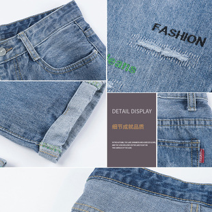 女宽松2023新款 子7分中裤 夏季 高腰九分老爹裤 薄款 七分破洞牛仔裤