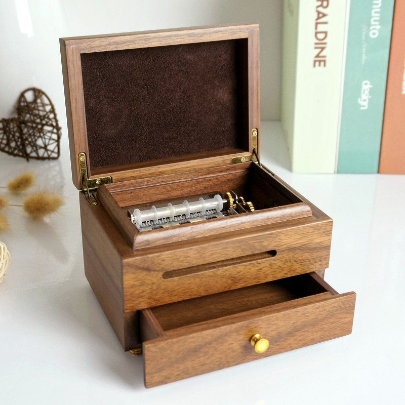 30音首饰盒DIY木质手摇纸带音乐盒八音盒女生日礼物定制黄铜齿轮