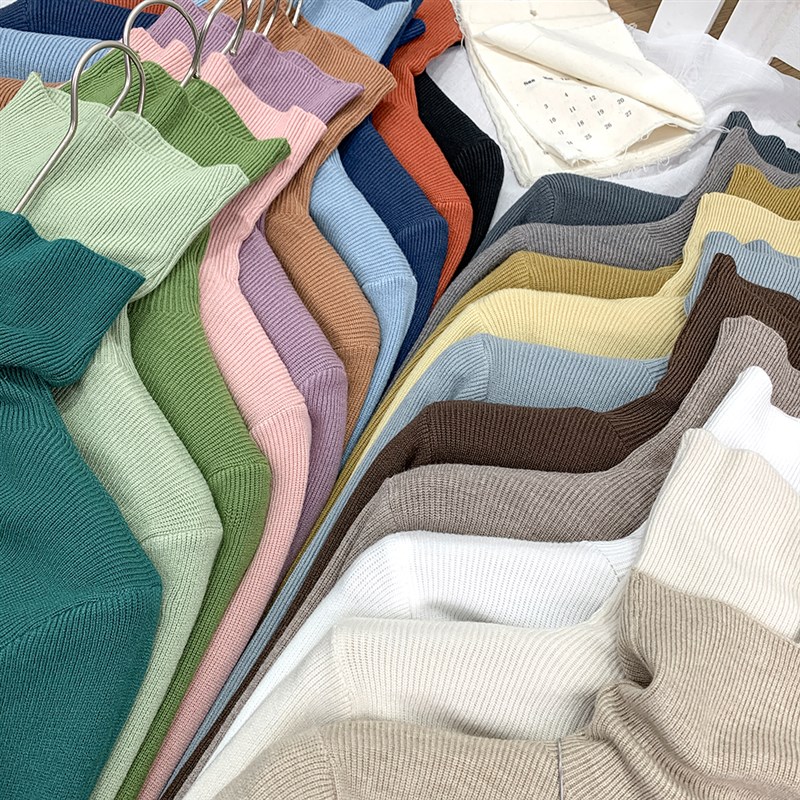 混羊毛绒堆堆领褶皱肌理长袖针织衫女秋复古叠穿内百搭打底衫上衣