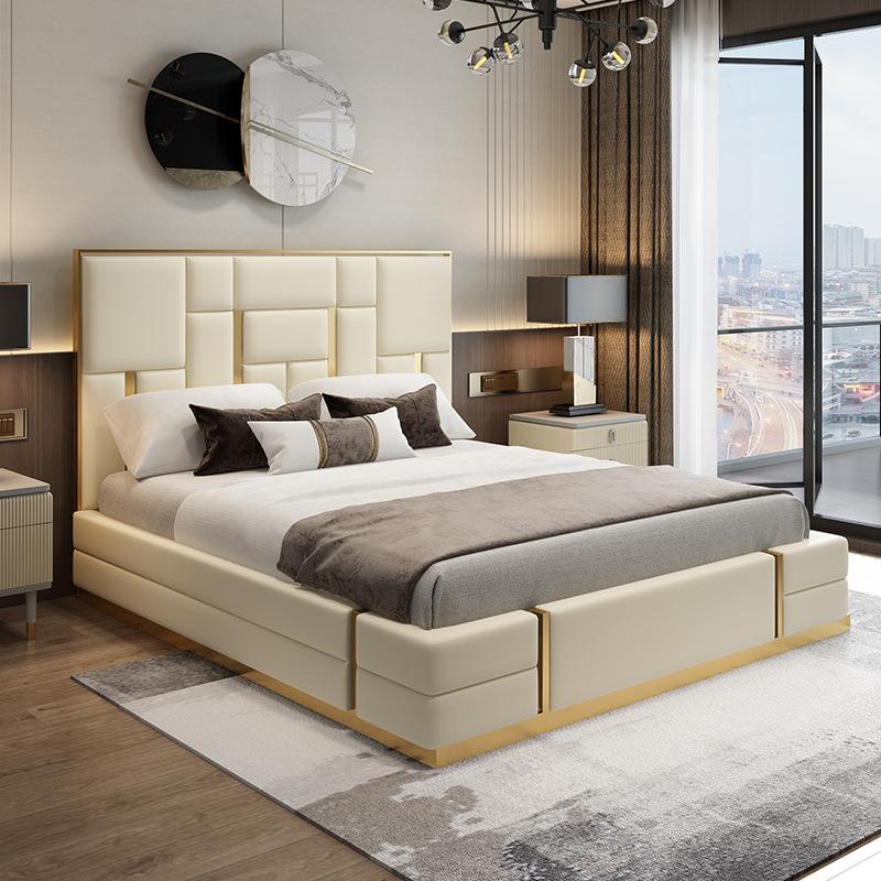 港式轻奢皮艺双人床1.8米主卧婚床后现代卧室储物2米x2米双人床