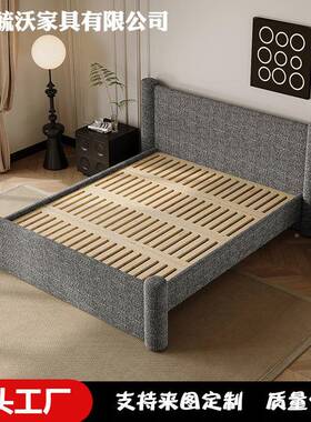 婚法式奶油风麻布8艺床主卧复古风HDX双人床1.米软包设计师床棉民