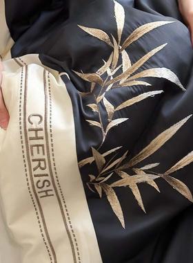 新四中纯棉100支全长绒棉床上件套贡缎床式单刺QGV绣被套棉床单双