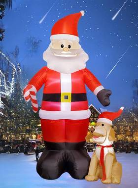 圣诞气节充气装模24610庭院饰LE发光D圣诞老人带小狗花园派对摆件