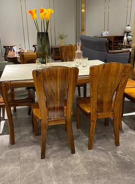 现代简约理石方餐原木35088椅配套组合乌金木餐厅实桌木石面长形