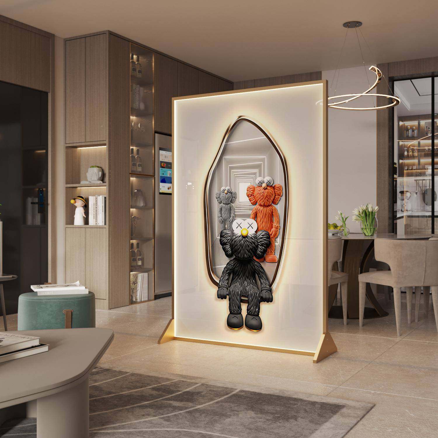 轻奢潮玩kaws简约现入代屏风隔断属客厅户玄关OQX遮金挡卧室移动