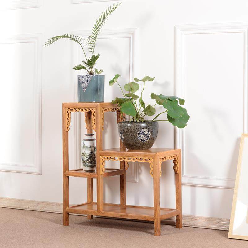 6新式实花架客厅老榆木鱼多层XGZ高中低落地盆景木架室内缸架置物