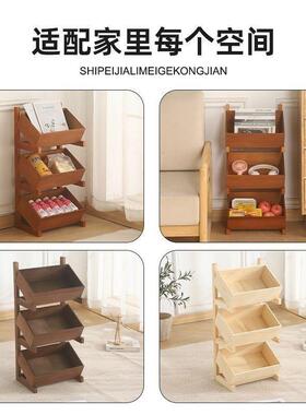 实木三层物架落ZXR收地式厨室房多层杂物家用纳蔬菜客厅卧置物置