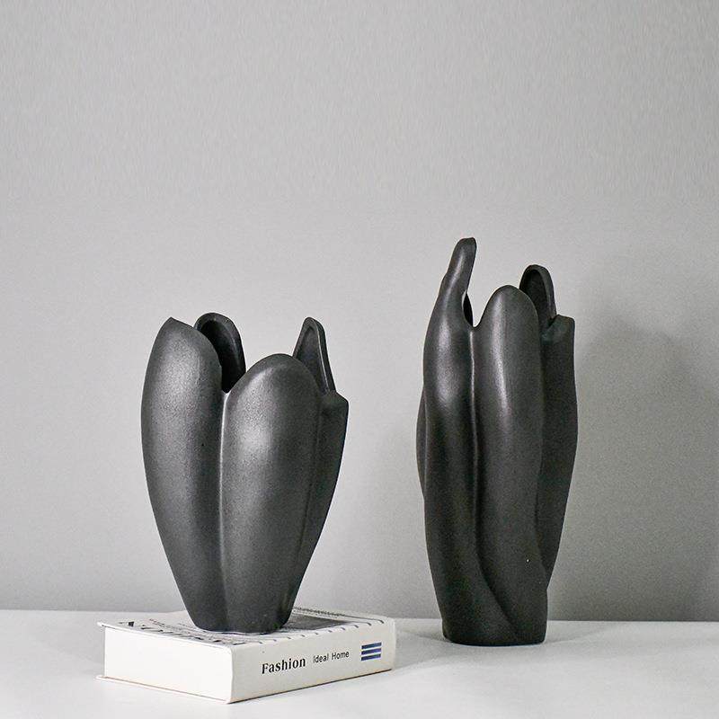 现代简约黑白色陶花瓶摆件不规则花客厅电插居视VES柜家装饰瓷品,标准件/零部件/工业耗材,车间地垫,淘宝优惠券,粉丝福利购,淘宝优惠卷