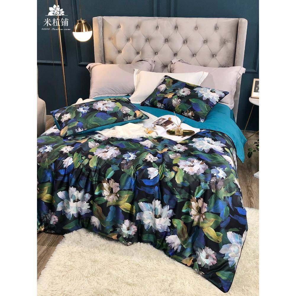 BK9K美式个性60支贡缎长绒棉四件套印花深纯用棉色春DHF夏床上品