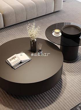 意式GUW极简轻合奢圆形岩板户茶几客厅家用小型约大小轻简奢风组