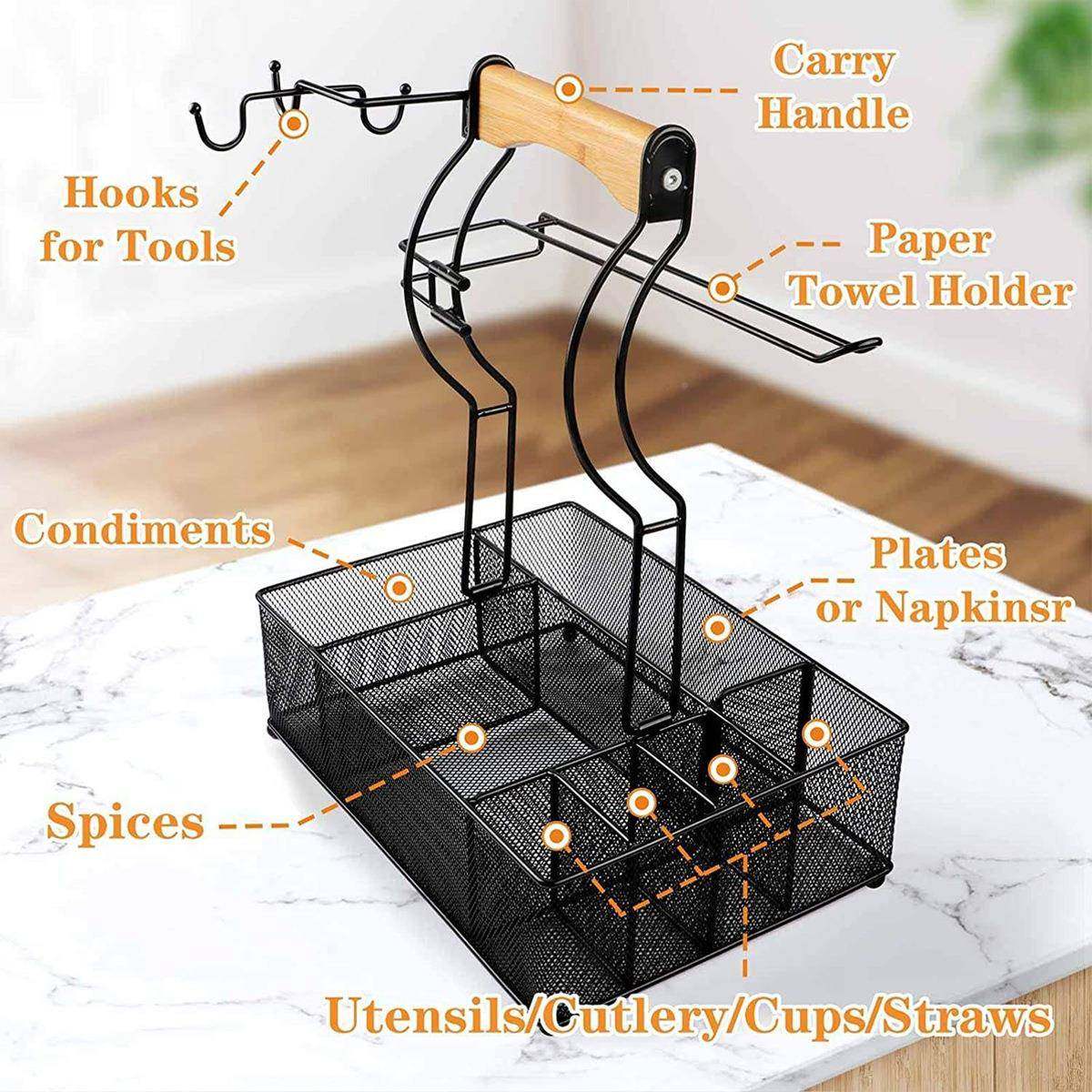 艺木柄烧烤手篮可叠带提调味料收纳架BBQ铁ZSD置折物架