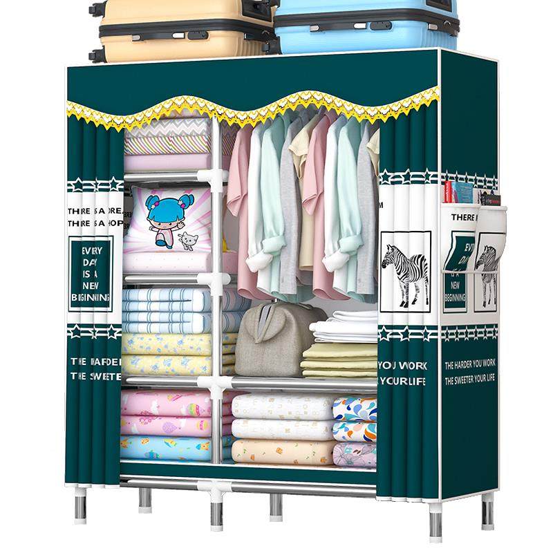 简易布卧衣柜家用GFZ室全钢架加高厚加出粗租房屋经济型组装结实