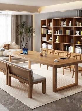 实木大长公桌客厅家工作台大子餐书桌一OUK体学生学桌习写字桌办