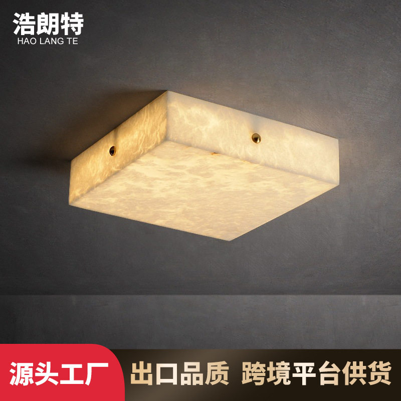 云石全铜新中式方形卧室吸顶灯