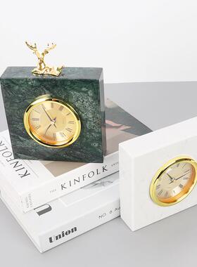简约大理石时钟创意客厅柜桌面装品酒别摆墅办公室时WHV尚饰钟表