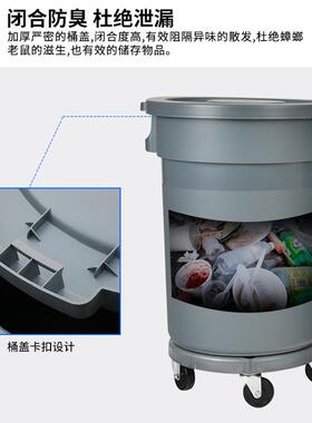 户外圾桶商大容量带轮子号大环卫厨房潲水餐用饮泔水F95TH5SS垃桶