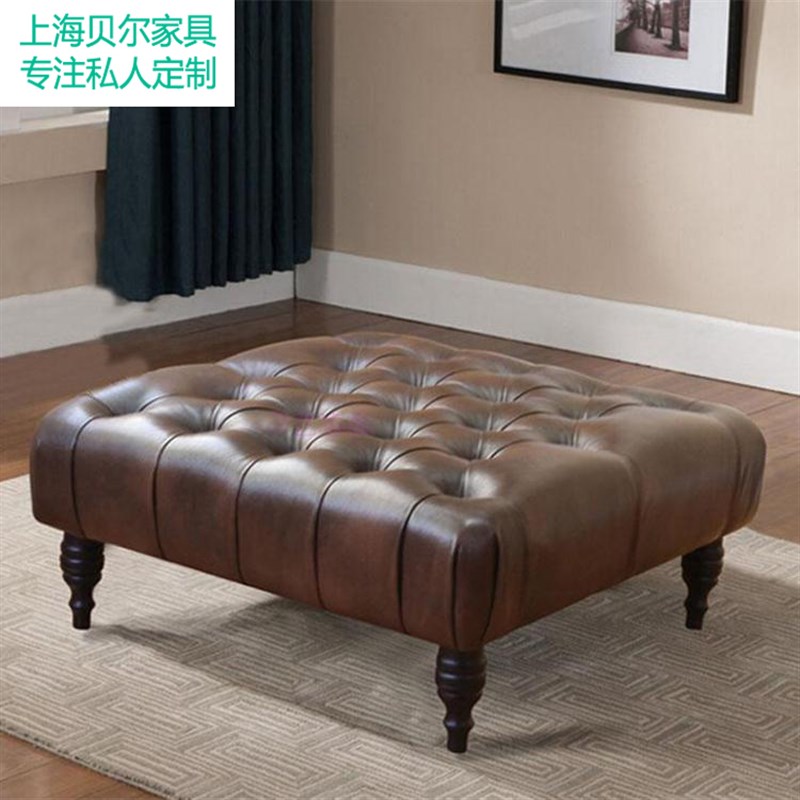 欧式沙发凳店铺休息凳换鞋凳大四方形拉扣皮布凳服装店沙发凳脚踏