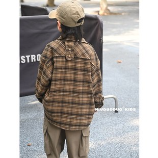 牛哆哆童装2024秋冬新款男女童加绒格子衬衫中大童洋气外套37650