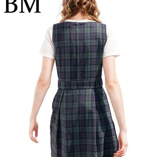 BM格子连衣裙学院风收腰乖乖发财宅女宝藏JK修身百搭绿格子背心裙