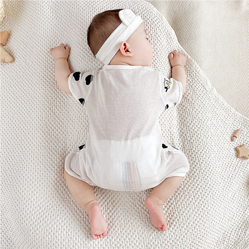 0-6个月婴儿衣服夏季薄款纯棉a类男女宝宝睡衣连体衣夏装网眼透气