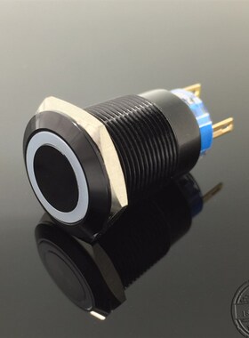19MM带环形灯黑色金属按钮开关汽车电源自锁防水开关12v24v220v6v
