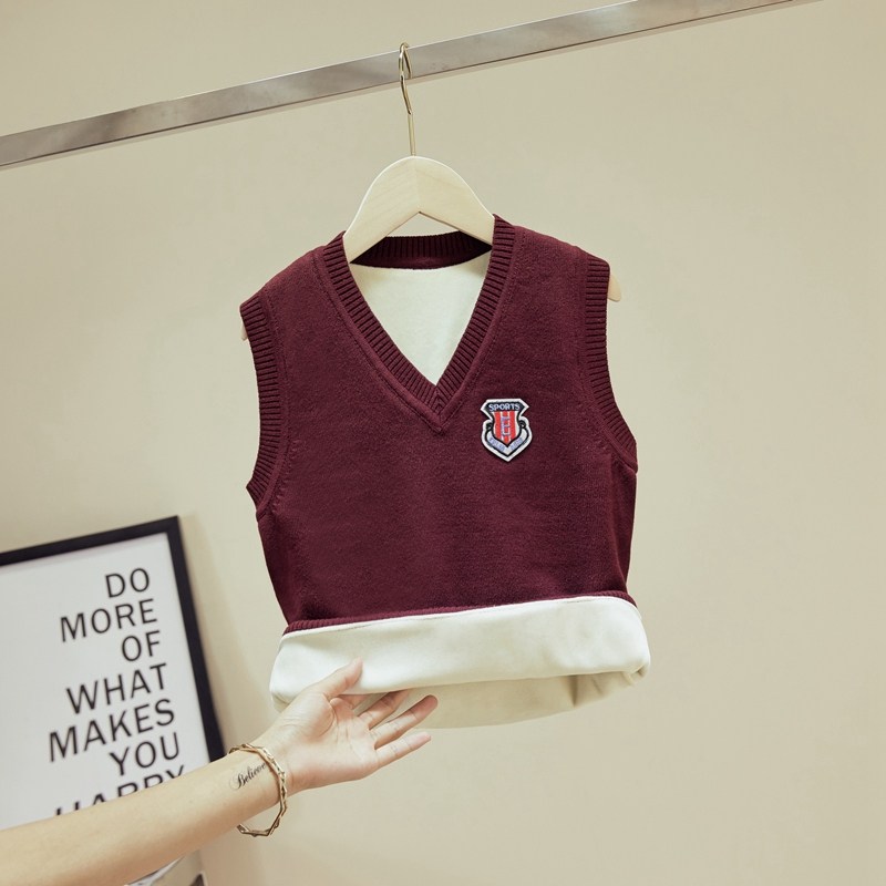 儿童马甲秋冬季加厚加绒男童毛线背心女童宝宝针织毛衣中大童马夹