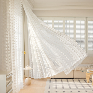月珑纱2022年新款法式轻奢纱帘窗帘透光白纱阳台飘窗帘薄纱窗纱