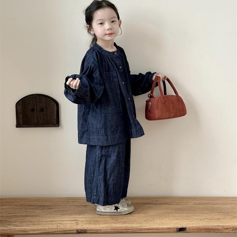 韩国童装2025春季新款男女童复古森系洋气牛仔外套儿童衬衫阔腿裤